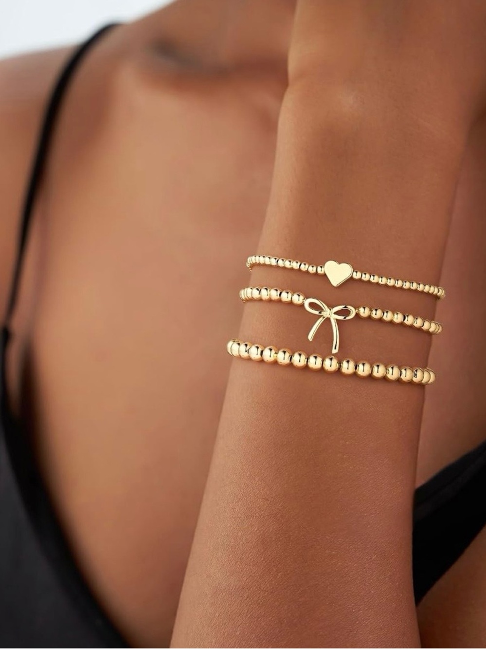 3PCS 14K Gold Plated Beaded Stretch Bracelet for Women Trendy
Stacked Beaded Bra